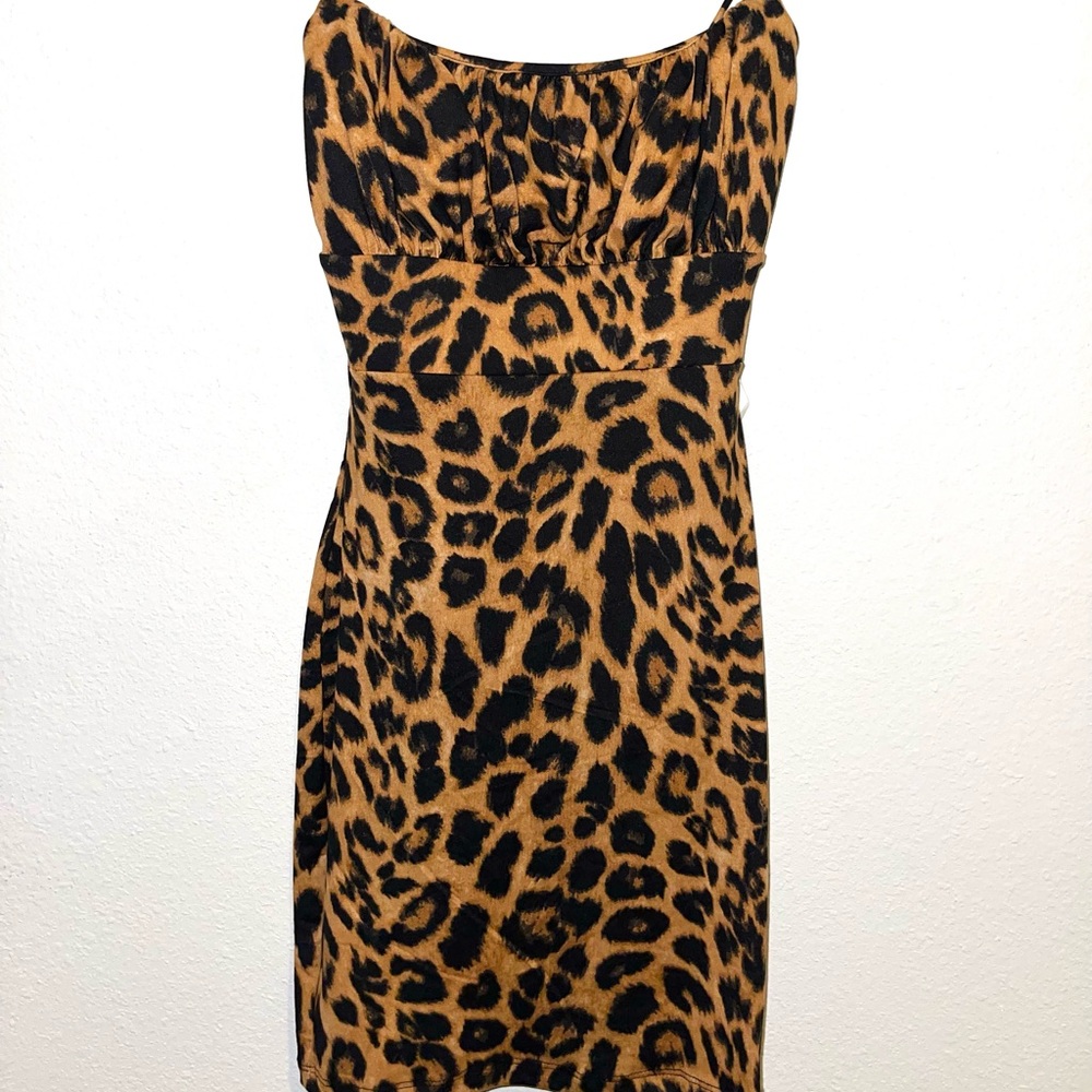 Cheetah Print, Black and Tan Mini Dress